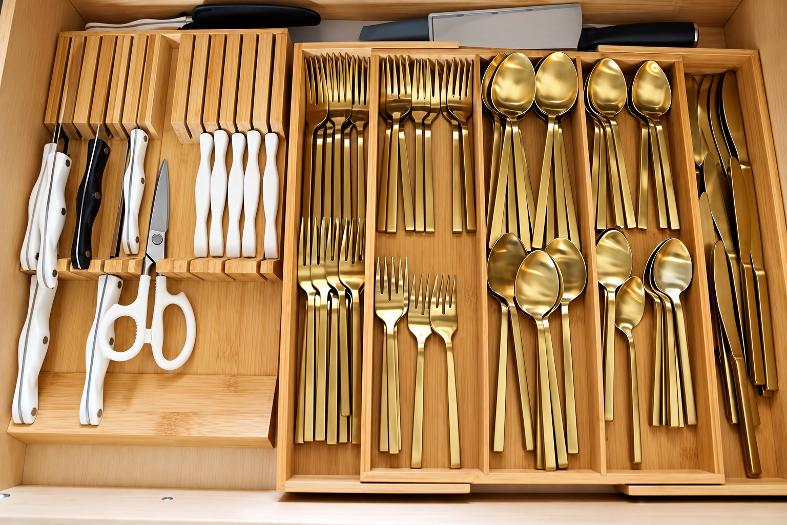 Organized flatware drawer